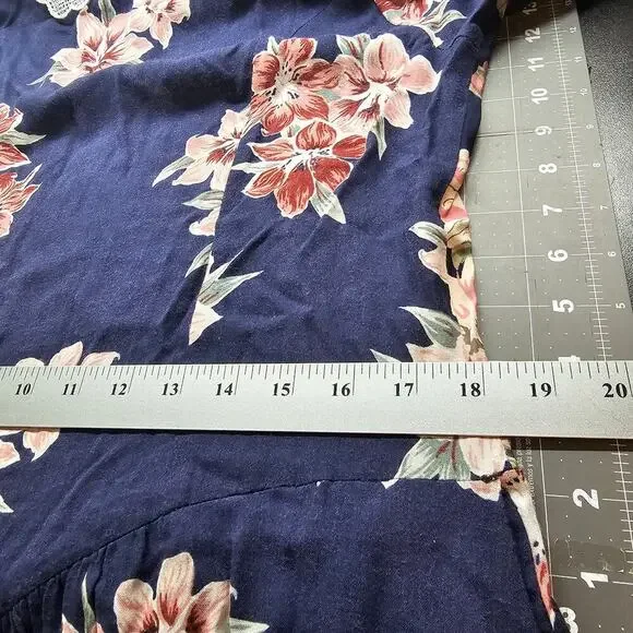 Vintage 90s Floral Dress Women Med Blue Lace Pleated Preppy Cottage Modest Retro - Picture 9 of 9